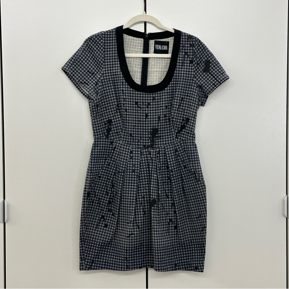2000s Vena Cava Cotton Plaid Ink Splatter Dress Sz 6